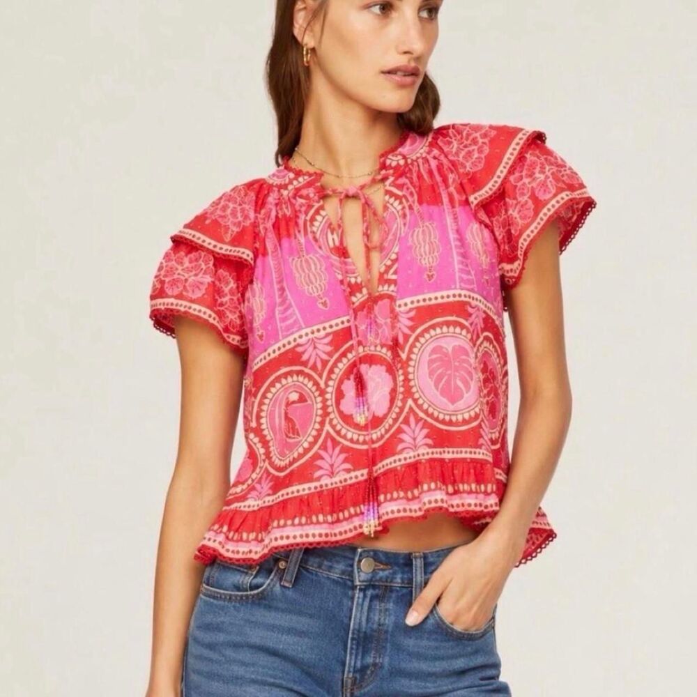 Farm-rio Women's Pink and Red Blouse